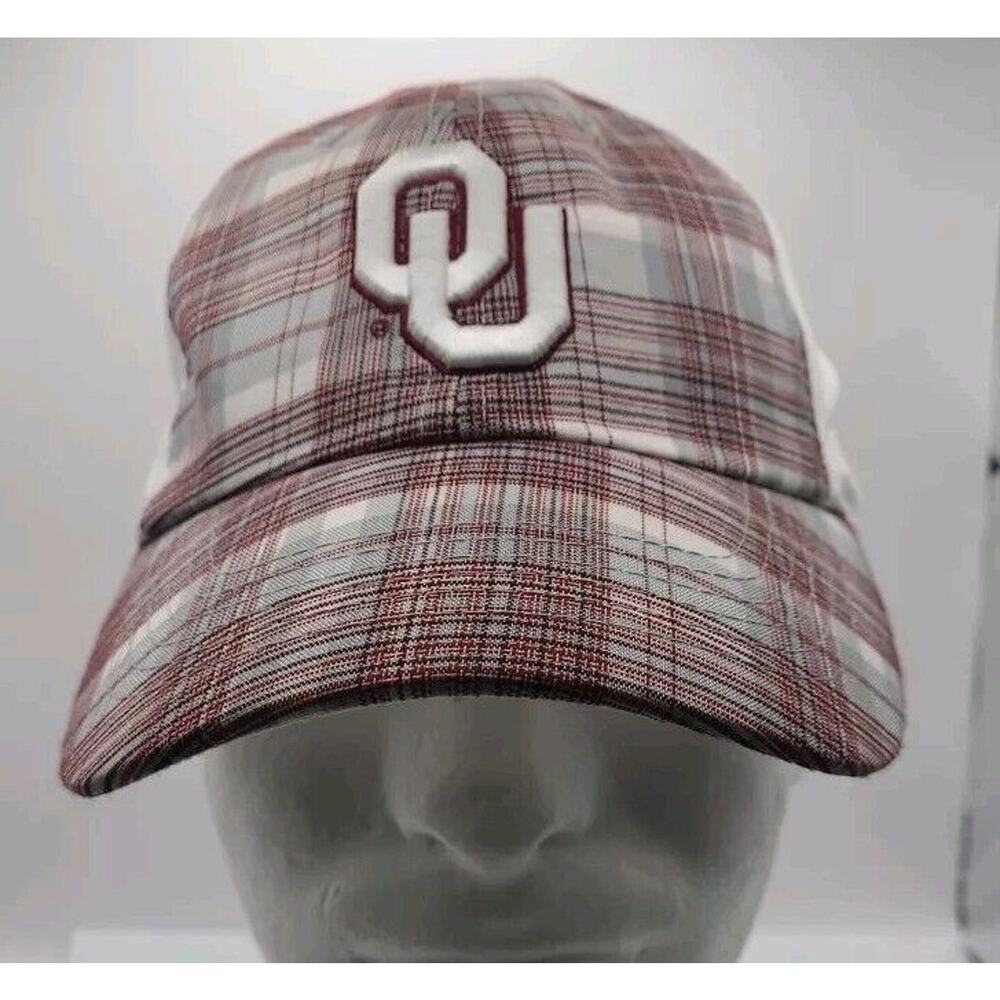 OU Oklahoma Sooners‎ Hat Cap Strap Back Red Plaid White Football